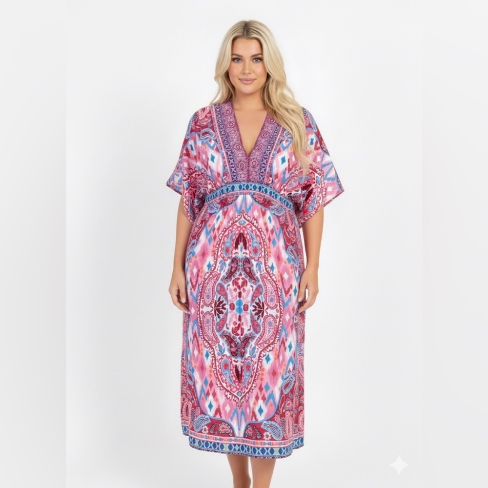 Umgee pink floral boho maxi dress with tassels size medium